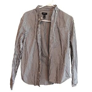 Forever 21 Men Small‎ Black White Vertical Striped Button Down Long Sleeve Shirt